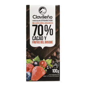 CHOCOLATE NEGRO 70% FRUTAS DEL BOSQUE S/A 100 GR S/GLUTEN (20 UND)