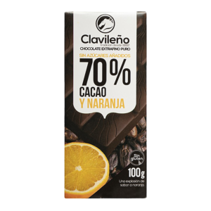 CHOCOLATE NEGRO 70% NARANJA S/A 100 GRS S/GLUTEN (20 UND)