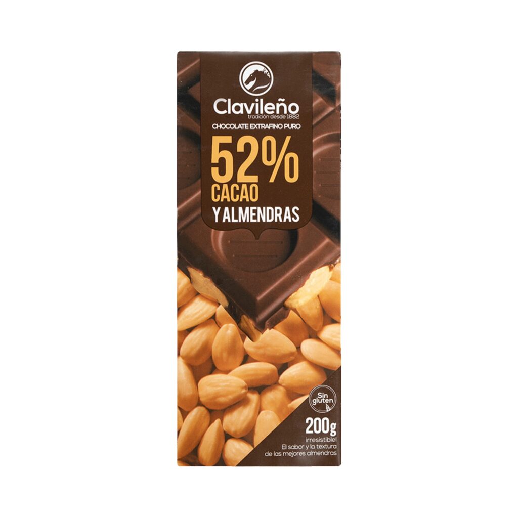 CHOCOLATE PURO 52% ALMENDRA 200GR S/GLUTEN (20 UND)