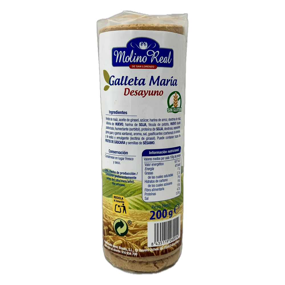 GALLETA MARIA SIN GLUTEN MOLINO REAL 200 GRS (24 UND)