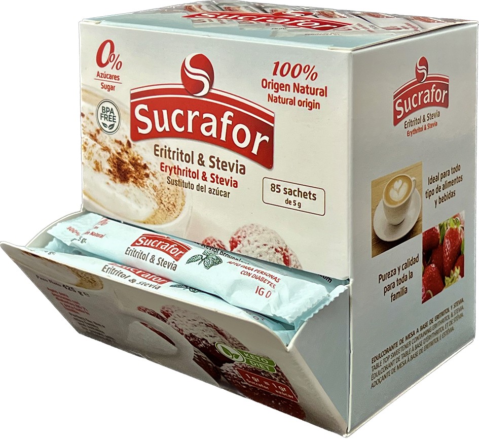 SUCRAFOR ERITRITOL Y STEVIA SACHET 85 UN*5GRS ( 8 UDS)